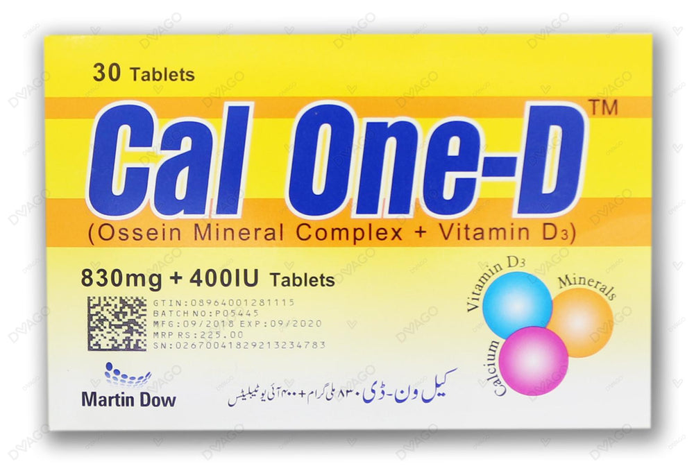 Cal One-D Tablets 830mg/400Iu (1 Strip = 10 Tablets)