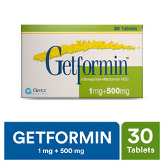 Getformin Tablets 1/500mg (1 Strip = 10 Tablets)