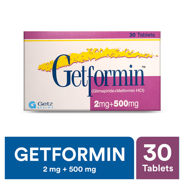 Getformin Tablets 2/500mg (1 Strip = 10 Tablets)