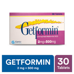 Getformin Tablets 2/500mg (1 Strip = 10 Tablets)