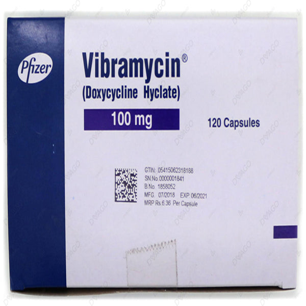 Vibramycin Capsules 100mg (1 Strip = 6 Capsules)