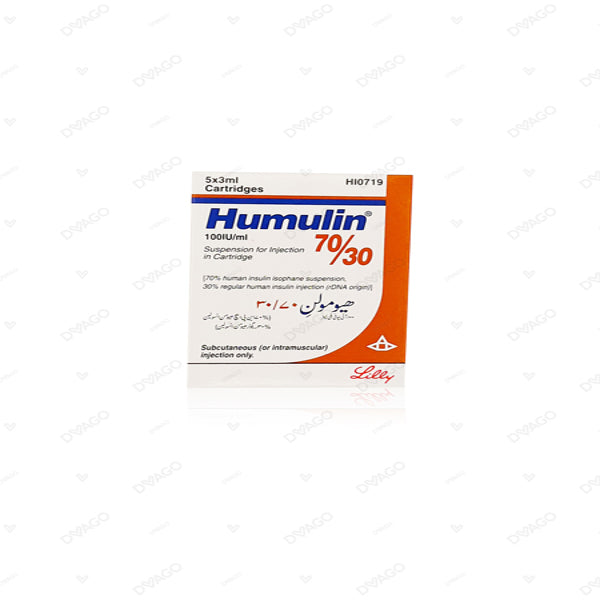 Humulin 70/30 Injection 100IU/ml Cartridges (1 Box = 5 Cartridges)