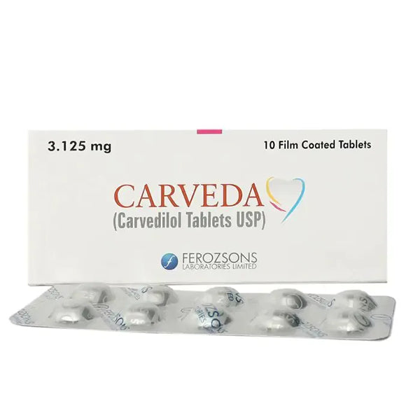 Carveda Tablets 3.125mg (1 Box = 1 Strip)(1 Strip = 10 Tablets)