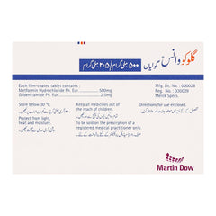 Martin Dow Glucovance Tablet, 500mg/2.5mg, 30-Pack product image 2 - Mamasjan