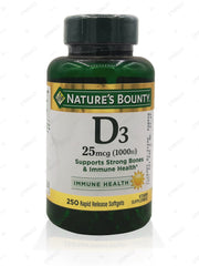 Natures Bounty D3 25mcg Softgels 1000Iu (1 Bottle = 250 Softgels)
