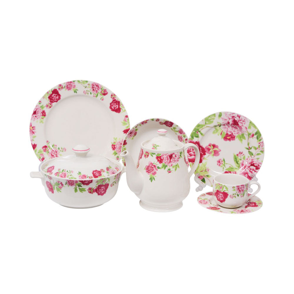 DINNER SET 85PC WHITE HOUSE ROUND PRIME ROSE PATH A+B Default Title - MamasJan Crockery