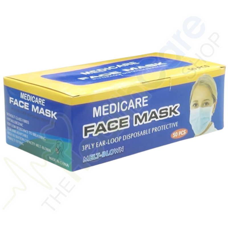 Medicare 3 Ply Disposable Face Mask Melt Blown Filtration For Superior Protection - The Healthcare Shop Pakistan