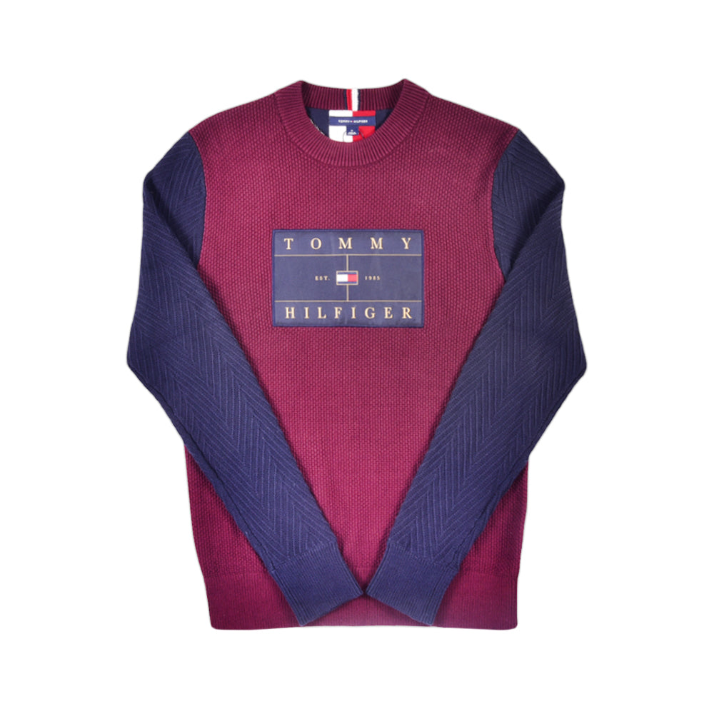 TH MEN L/S R-NECK SWEATER 78J6885-601 MHR/BLU L (IR) S - MamasJan mens wear