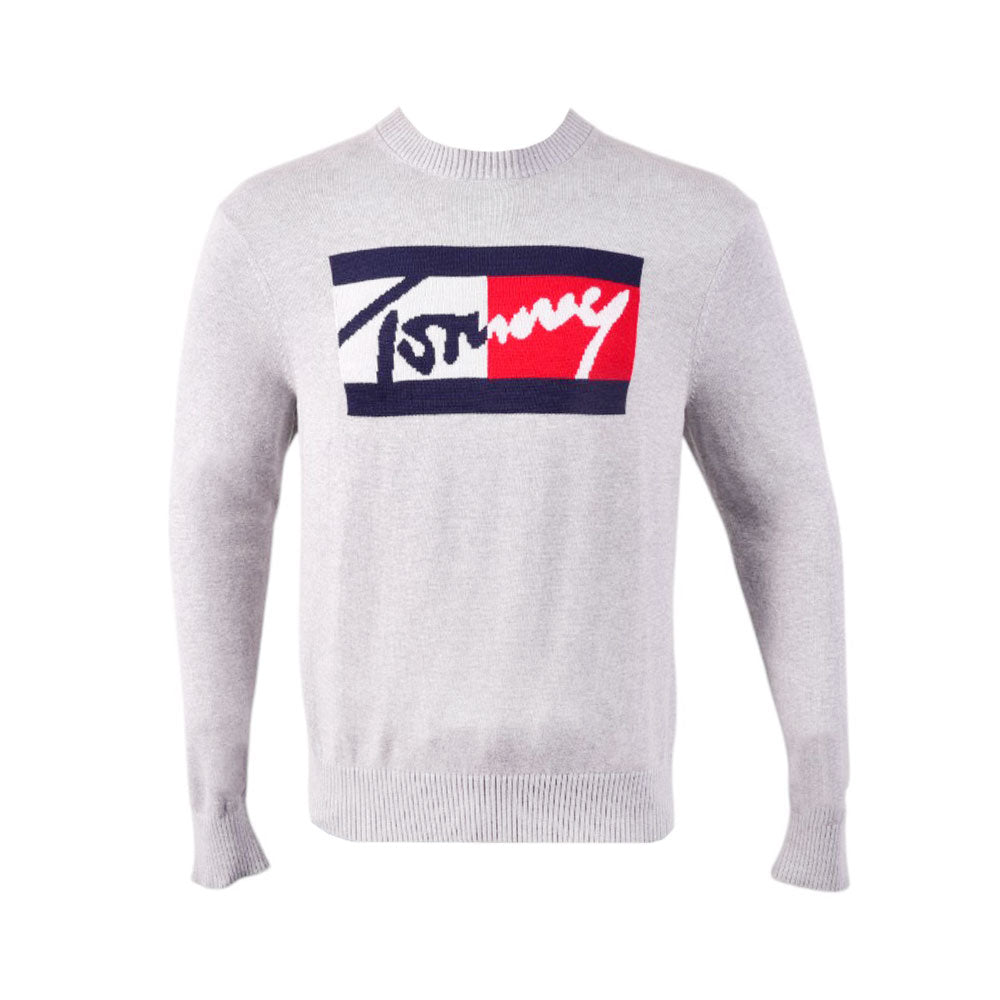 TH MEN L/S R-NECK SWEATER 78J6895-050 GRY L (IR) L - MamasJan mens wear
