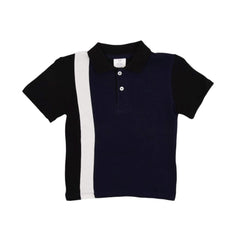 BOYS L/S POLO T-SHIRT HOP & ROLL NAVY WHT PANEL MZW-23 3-4 Y Default Title - MamasJan KidsWear