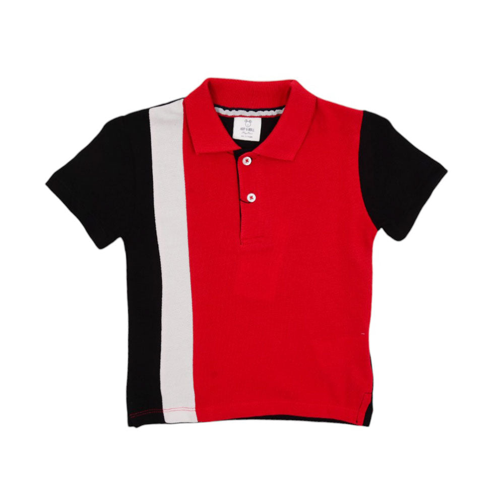 BOYS L/S POLO T-SHIRT HOP & ROLL RED WHT PANEL MZW-23 2-3 YE Default Title - MamasJan KidsWear