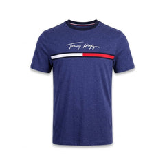 TH MEN S/S R-NECK SHIRT 78JA947-411 BLU M (IR) Default Title - MamasJan mens wear