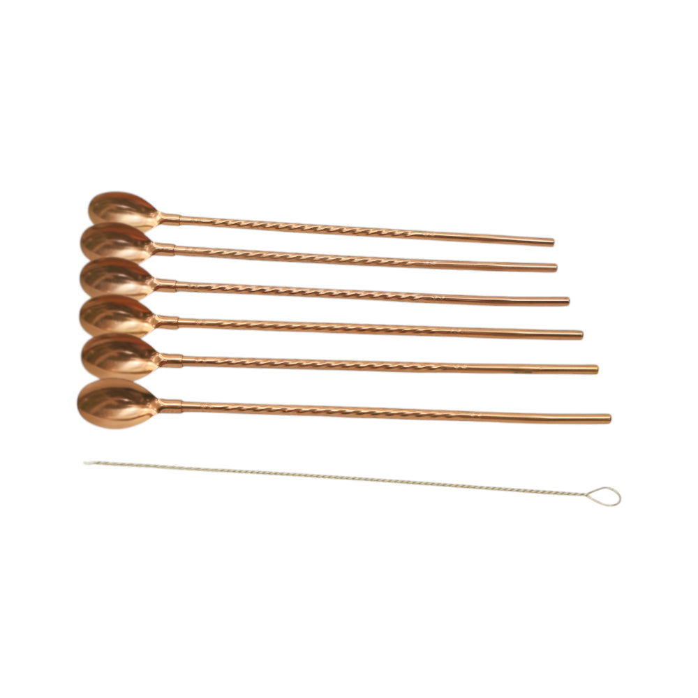 STRAW SPOON 7PC SET STEEL COPPER Default Title - MamasJan Crockery