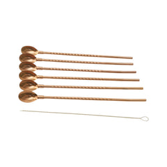 STRAW SPOON 7PC SET STEEL COPPER Default Title - MamasJan Crockery