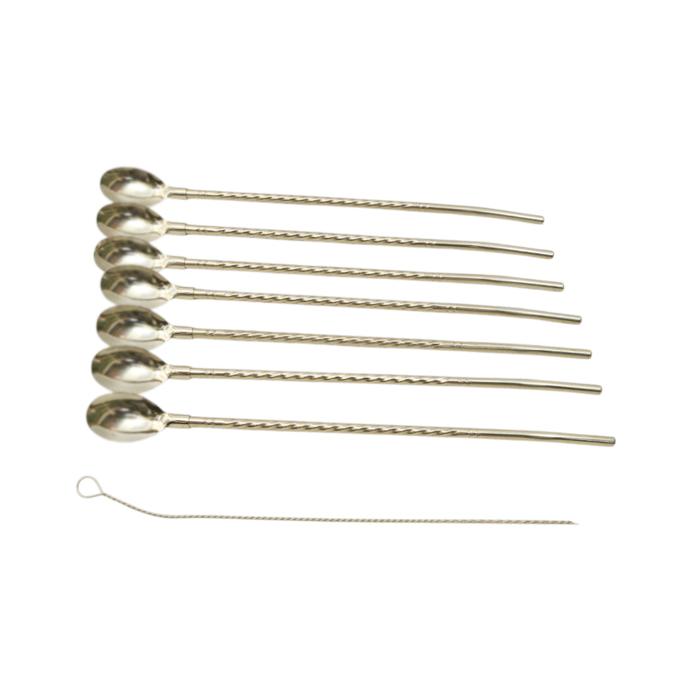 STRAW SPOON 7PC SET STEEL SILVER Default Title - MamasJan Crockery