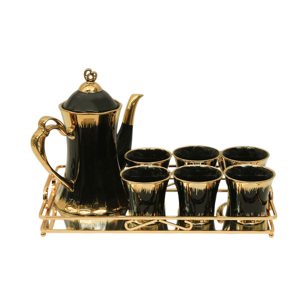 COFFEE SET 9PC CERAMIC YLG-6500-8P BLACK Default Title - MamasJan Crockery