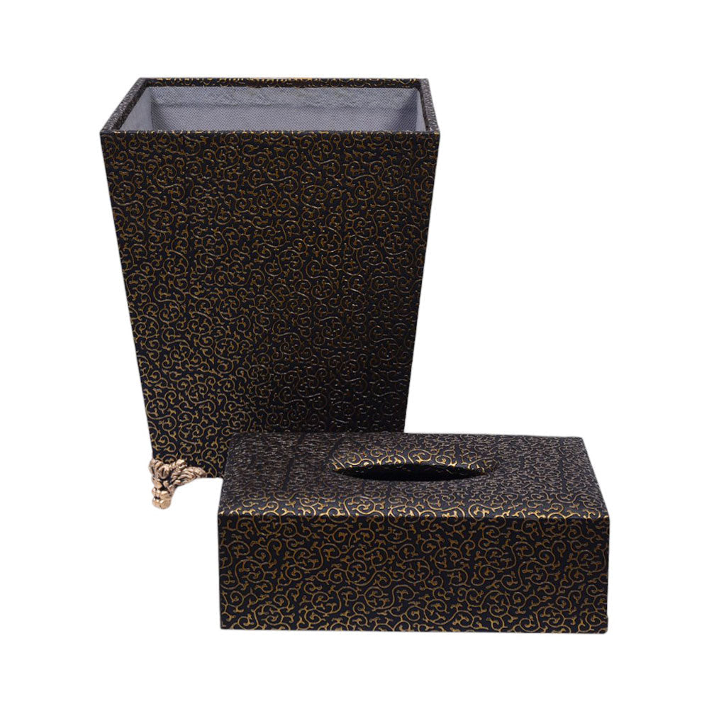 DUSTBIN & TISSUE BOX SET LEATHER 032-074M Default Title - MamasJan Décor