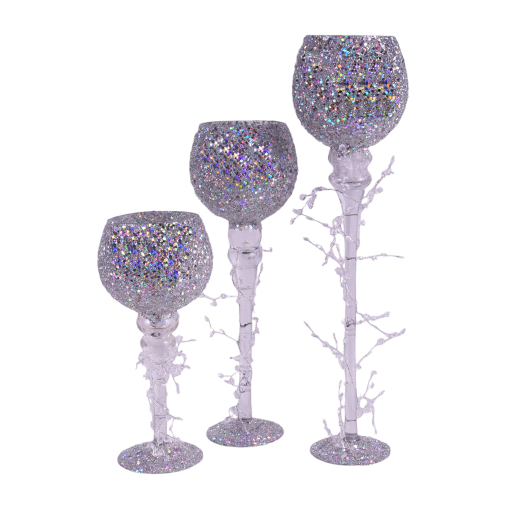 GLASS DECORATION 3PC SET IR C25-58SILVER Default Title - MamasJan Crockery