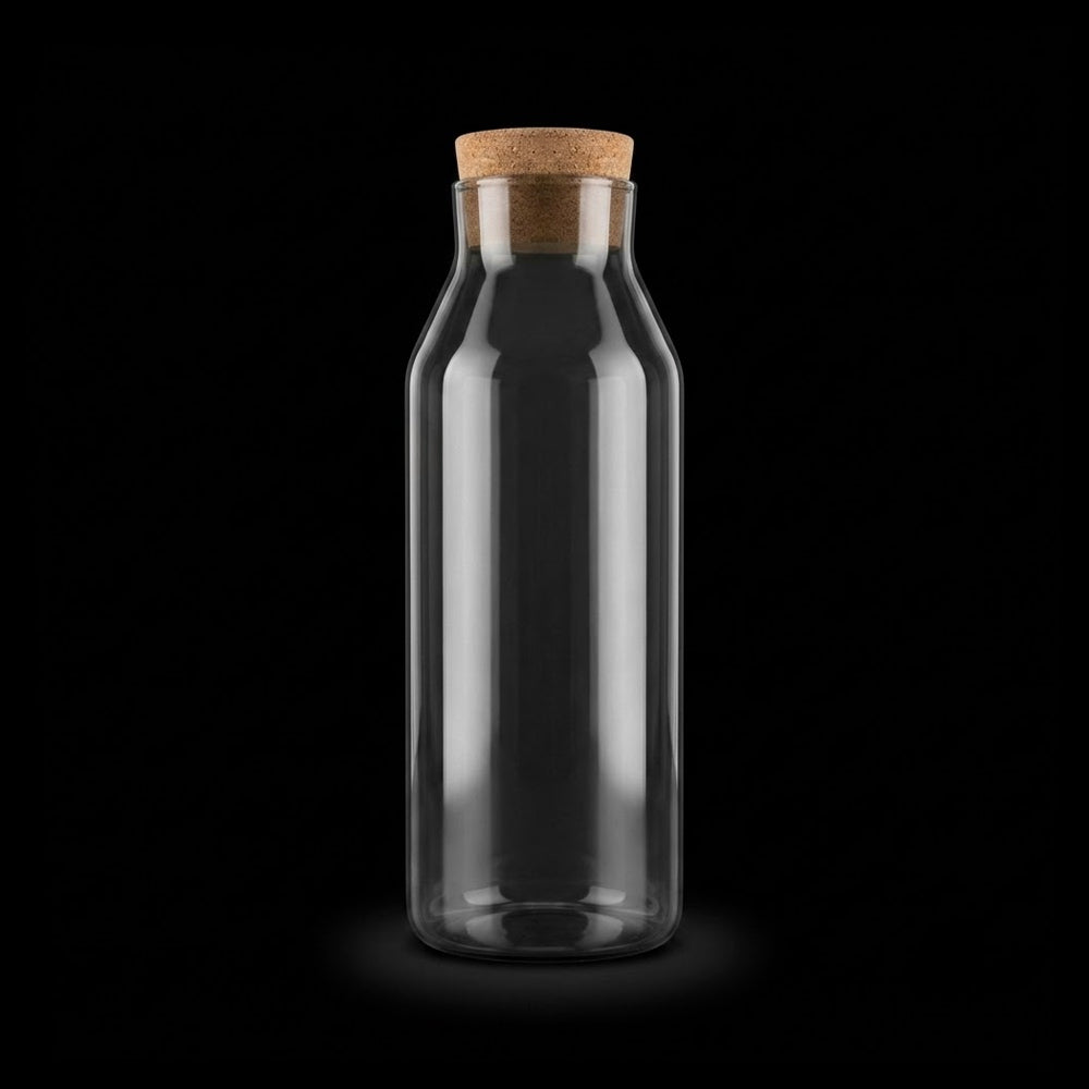 WATER BOTTLE GLASS CORK 1000 ML SMOKE 0989 Default Title - MamasJan Crockery