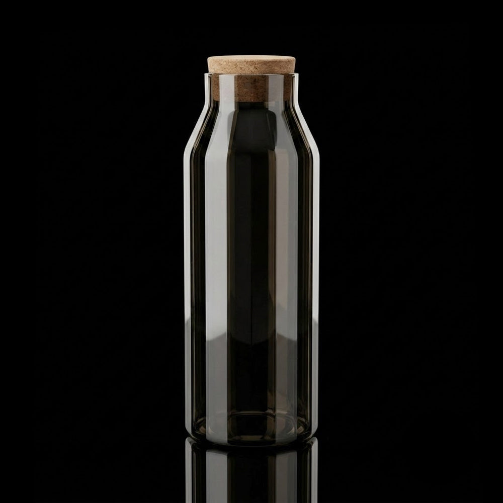 WATER BOTTLE GLASS CORK 1000 ML SMOKE LINING 0992 Default Title - MamasJan Crockery