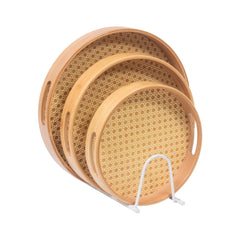 TRAY SET 3PC WOODEN CHATAI STYLE ROUND 9-7/1066 Default Title - MamasJan Crockery