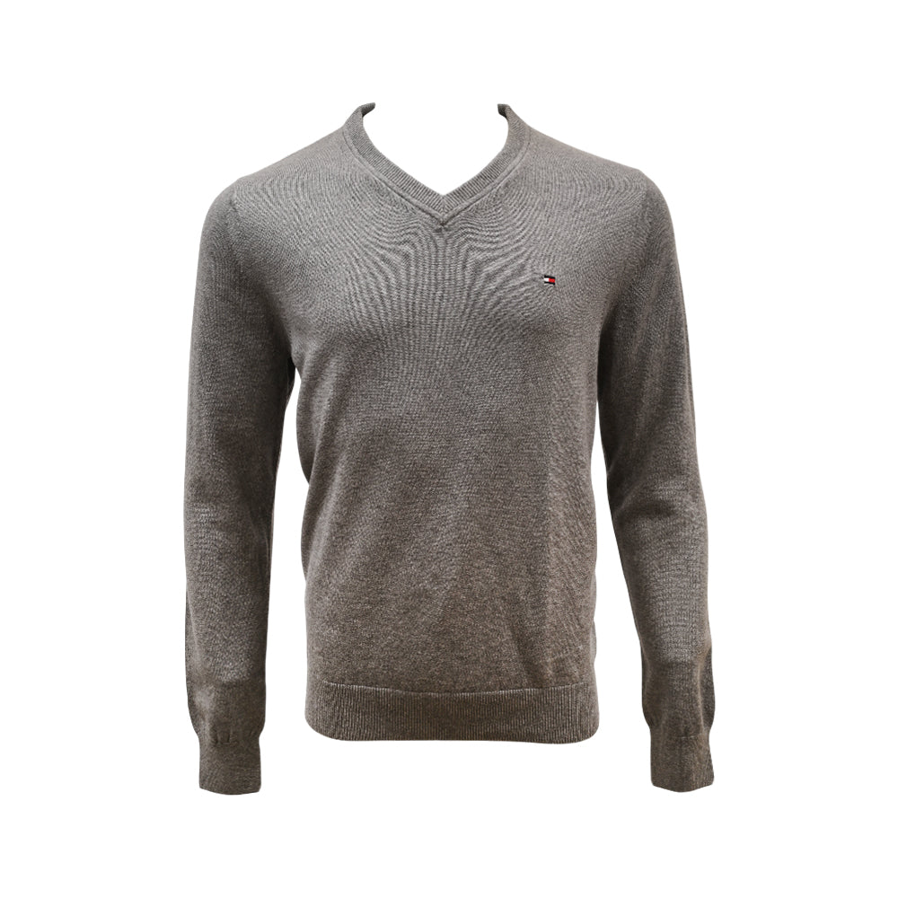 TH MEN L/S V.NECK SWEATER 7858323-030 GRY M (IRW) Default Title - MamasJan mens wear