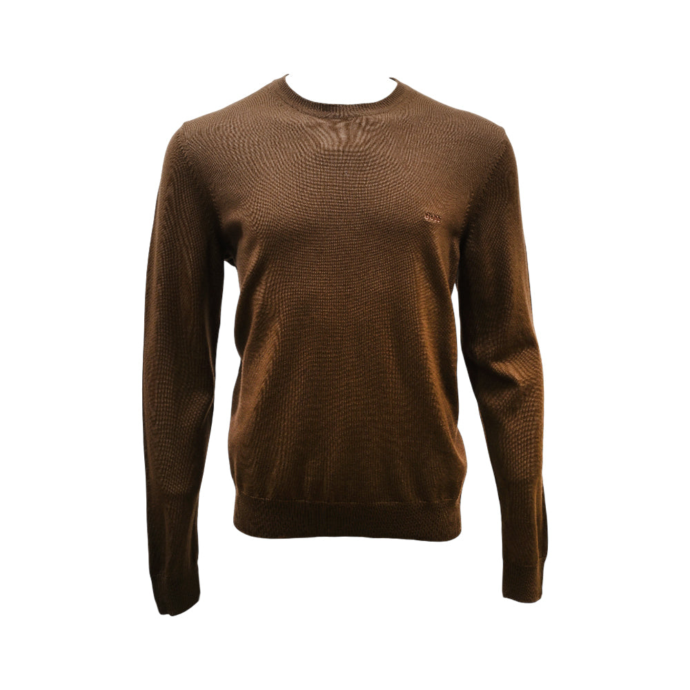 HB MEN L/S R.NECK SWEATER 50549671 BRN S (IRW) Default Title - MamasJan mens wear