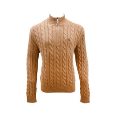 RL MEN L/S CABLE KNIT H-ZIPPER SWEATER 213006 BRN L (IRW) Default Title - MamasJan mens wear