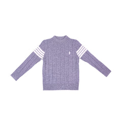 BOYS L/S ROUND NECK SWEATER CABLE KNIT GREY IR-25 5-6 YEAR 1 Default Title - MamasJan KidsWear