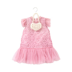 GIRLS S/L FANCY FROCK W-PURSE T-PNK IR-25 18-24M VA1336 Default Title - MamasJan KidsWear