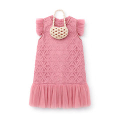 GIRLS S/L FANCY FROCK W-PURSE T-PNK IR-25 6-7YEAR VA1336 Default Title - MamasJan KidsWear