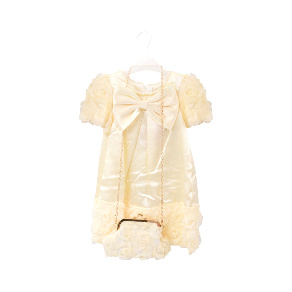 GIRLS S/L FANCY FROCK W-PURSE YLOW IR-25 18-24M VA1335 Default Title - MamasJan KidsWear