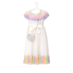 GIRLS S/L FANCY FROCK W-PURSE WHT IR-25 5-6YEAR VT095 Default Title - MamasJan KidsWear