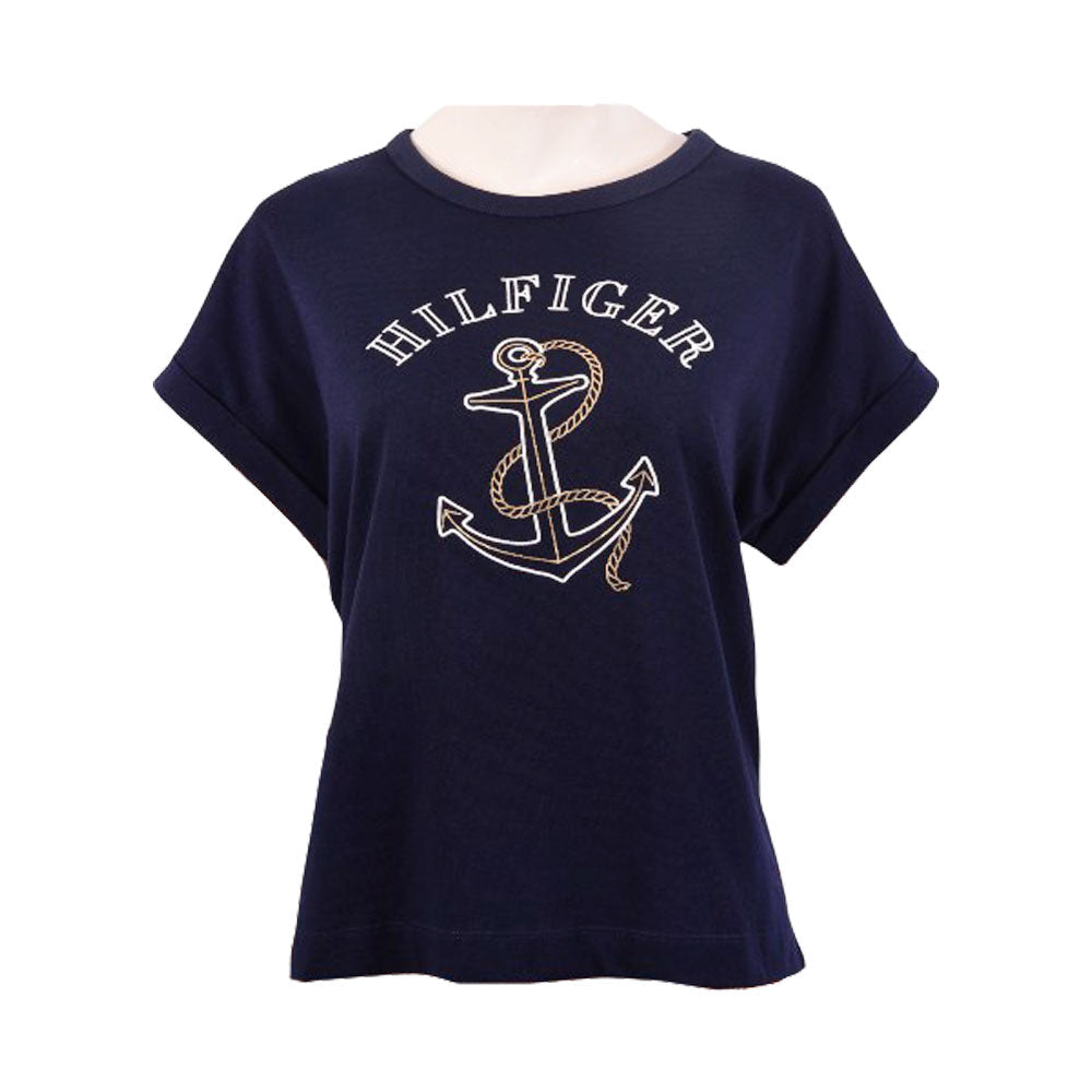 TH WOMEN S/L R.NECK SHIRT XW04338-401 NVY L (IR) M - MamasJan mens wear