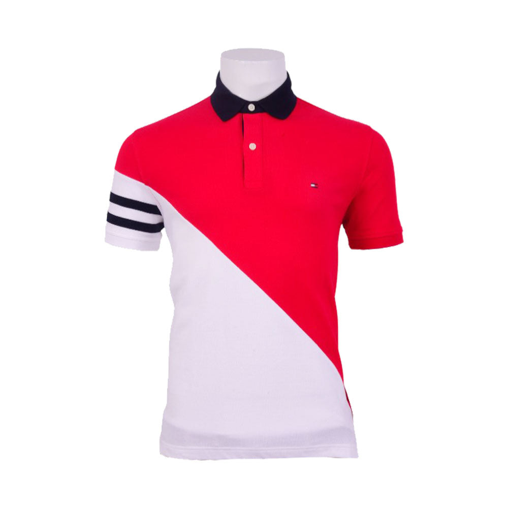 TH MEN S/S POLO SHIRT XM05158-100 WHT/RED L (IR) XL - MamasJan mens wear