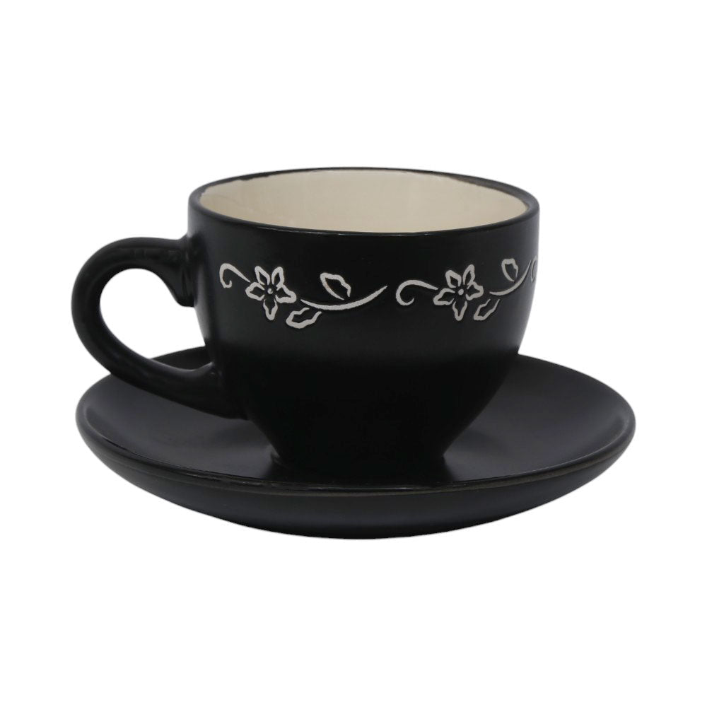 CUP & SAUCER STONEWARE BLACK MS (Pack of 6) Default Title - MamasJan Crockery