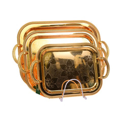 TRAY SET 3PC STEEL GOLDEN IR K20-26 Default Title - MamasJan Crockery