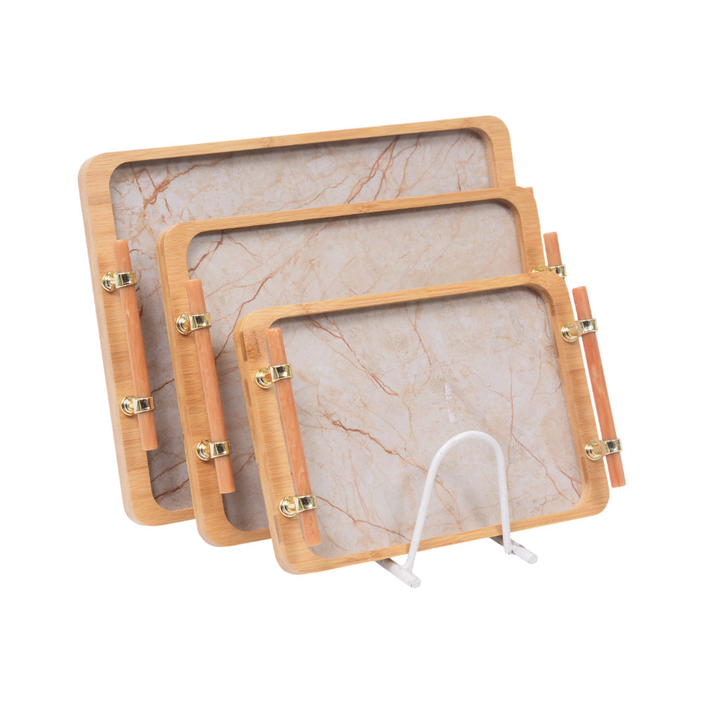 TRAY SET 3PC WOODEN IR P2 Default Title - MamasJan Crockery