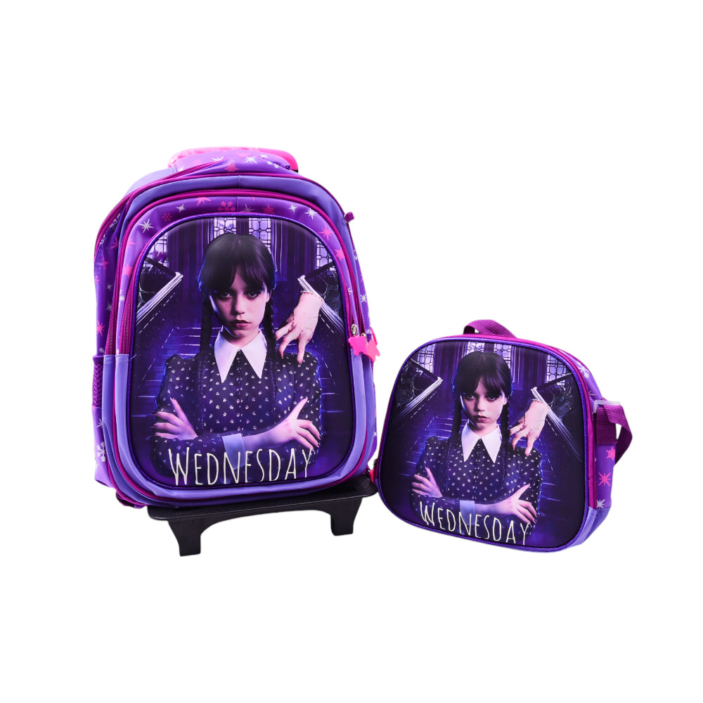 10862-26 SCHOOL BAG W-TROLLEY WEDNESDAY EMBOSSED IR 16INCH Default Title - MamasJan Toys