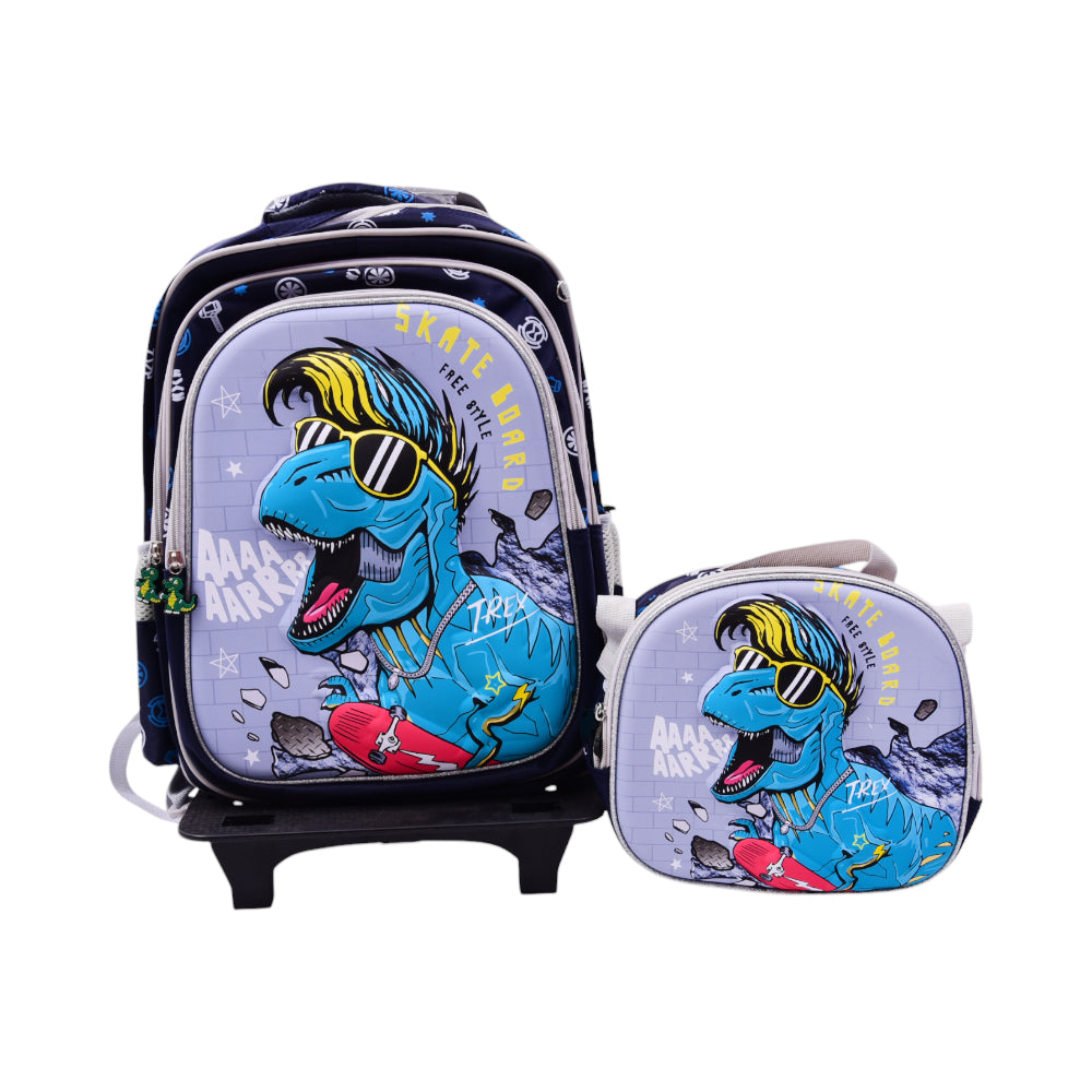 10862-23 SCHOOL BAG W-TROLLEY SKATEBOARD EMBOSSED IR 16INCH Default Title - MamasJan Toys