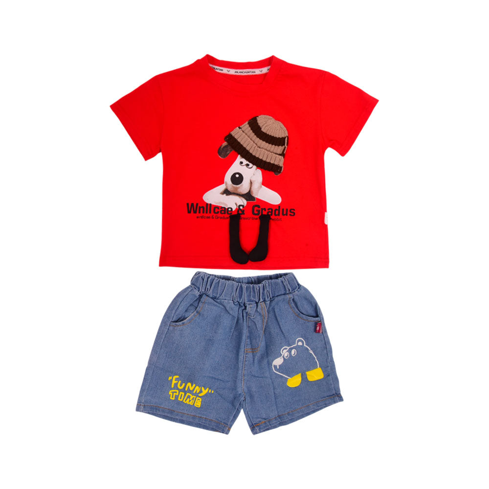 BOYS S/S 2PC TEE+DENIM SUIT LABUBU NZS-25 12-18M A-7 A.G Default Title - MamasJan KidsWear