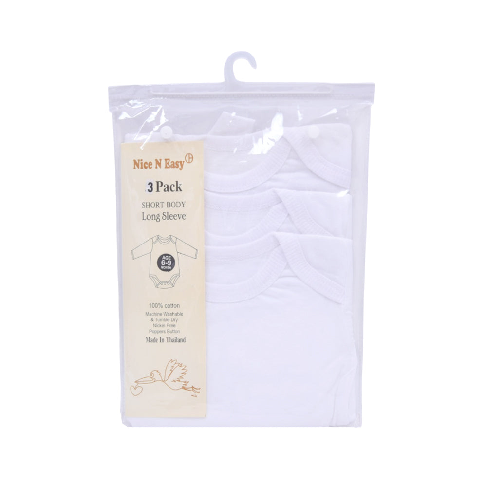 UNISEX L/S 3PC BODY SUIT WHITE NICE & EASY NZW-25 6-9M Default Title - MamasJan KidsWear
