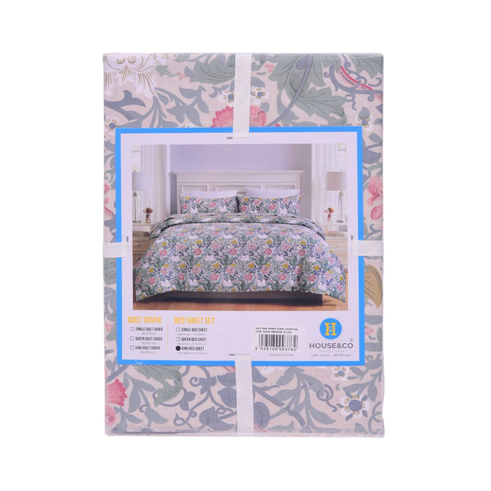 House & Co BED SHEET KING COMPTON TEAL MAIN VERSION TC-200 Default Title - MamasJan Household