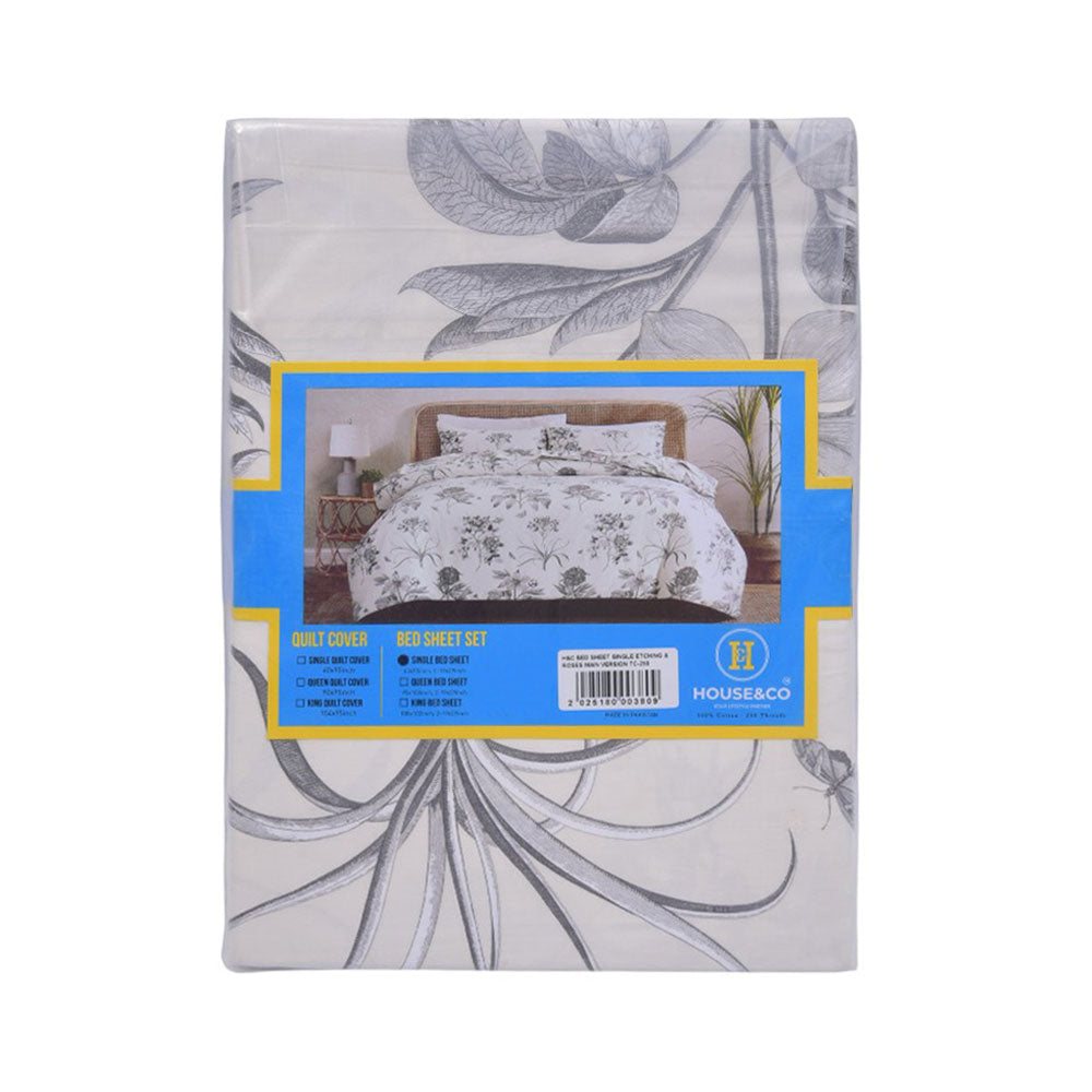 House & Co BED SHEET SINGLE ETCHING & ROSES MAIN VERSION TC-250 Default Title - MamasJan Household