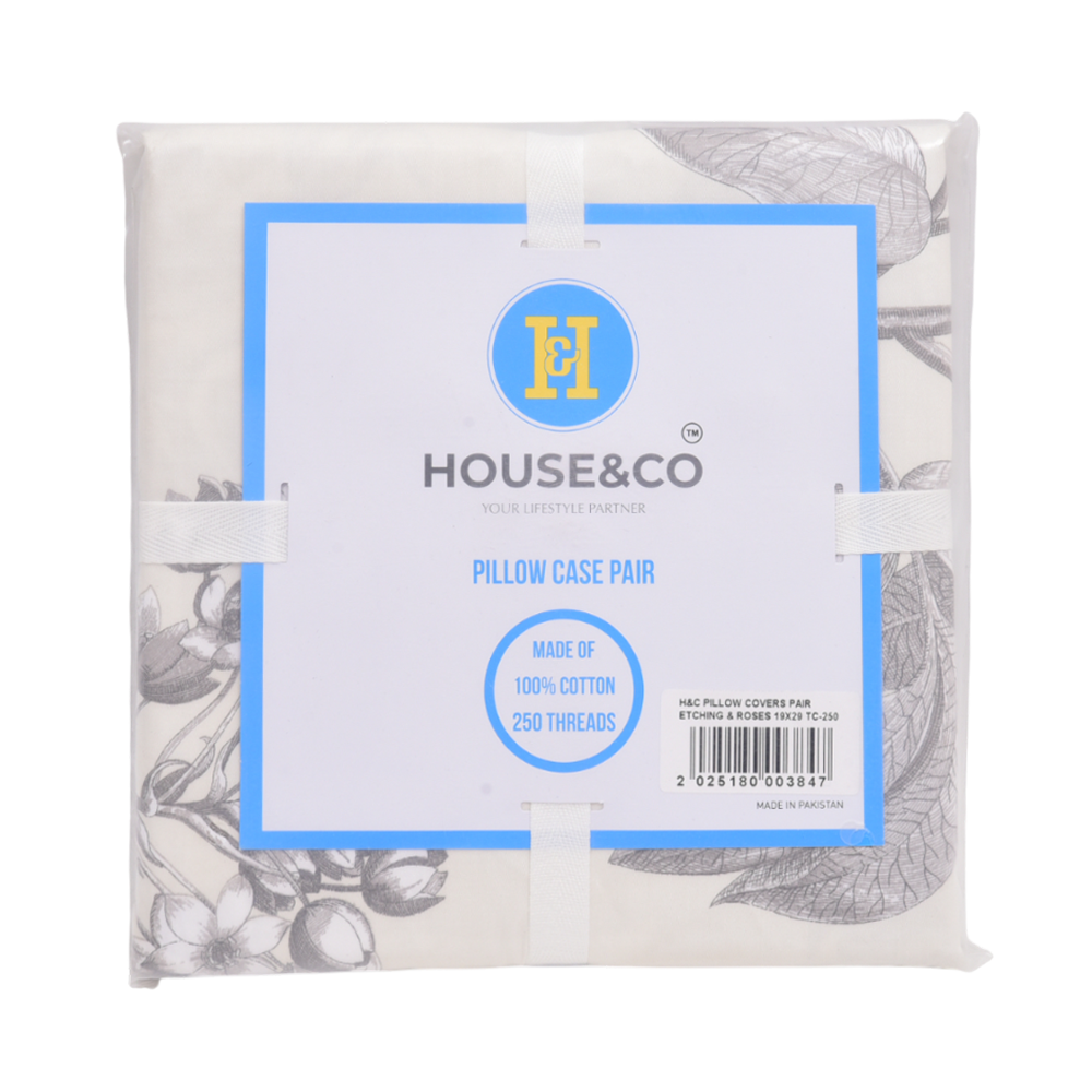 House & Co PILLOW COVERS PAIR ETCHING & ROSES 19X29 TC-250 Default Title - MamasJan Household