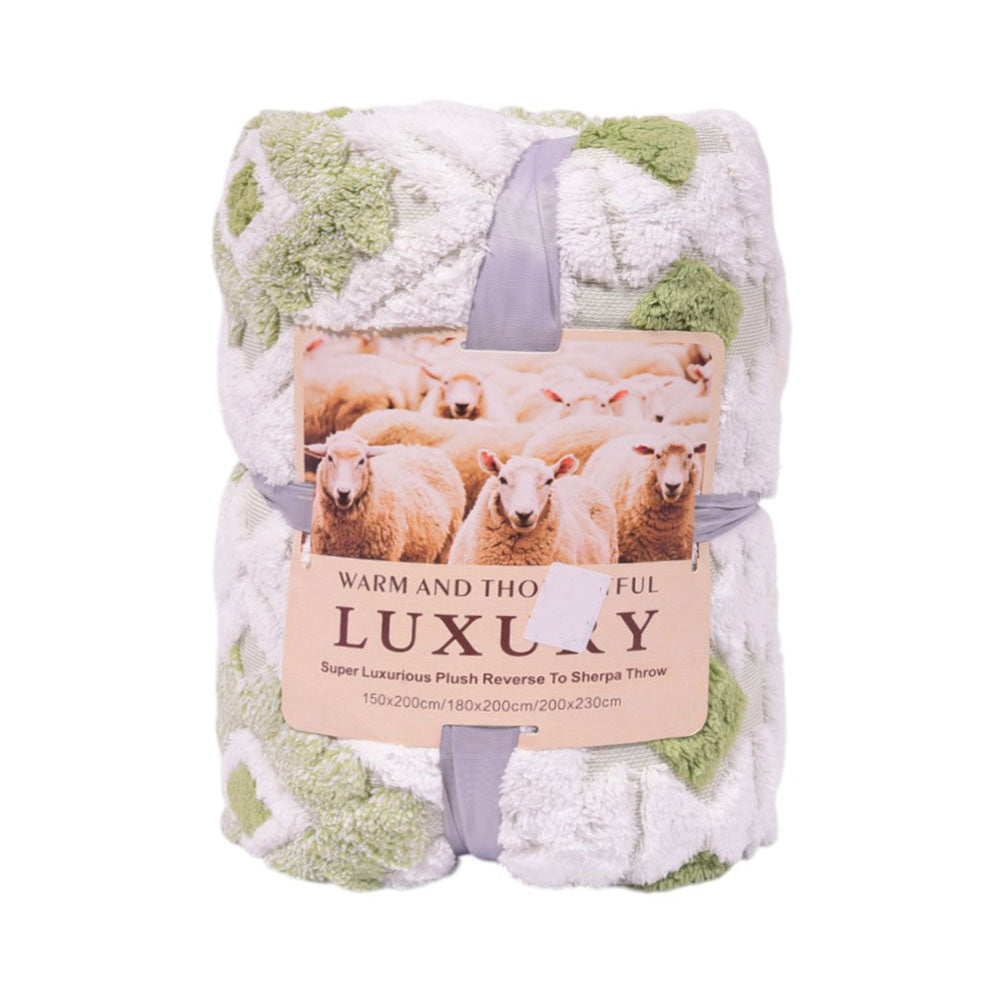 FLEECE BLANKET IR GREEN & WHITE 62301-7 Default Title - MamasJan Household