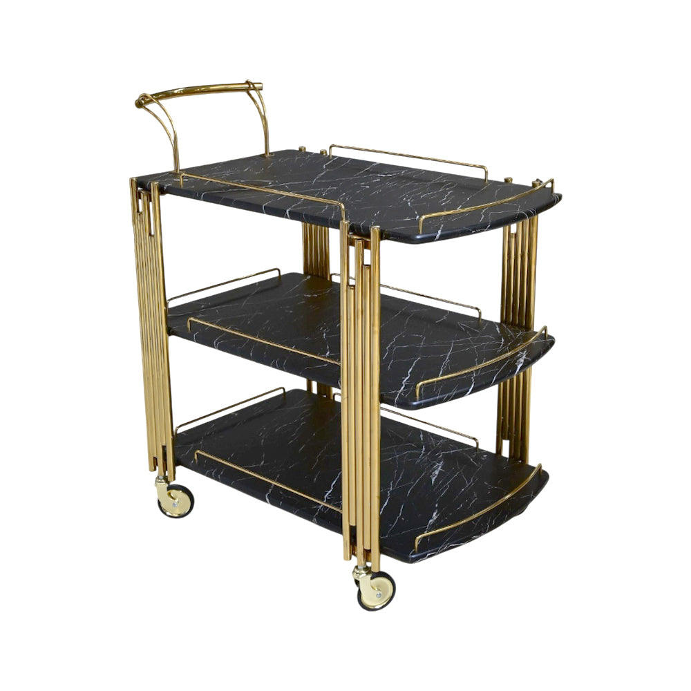 TEA TROLLEY 3 SHELF CLASSIC-410 BLACK MARBLE-E18 Default Title - MamasJan Household