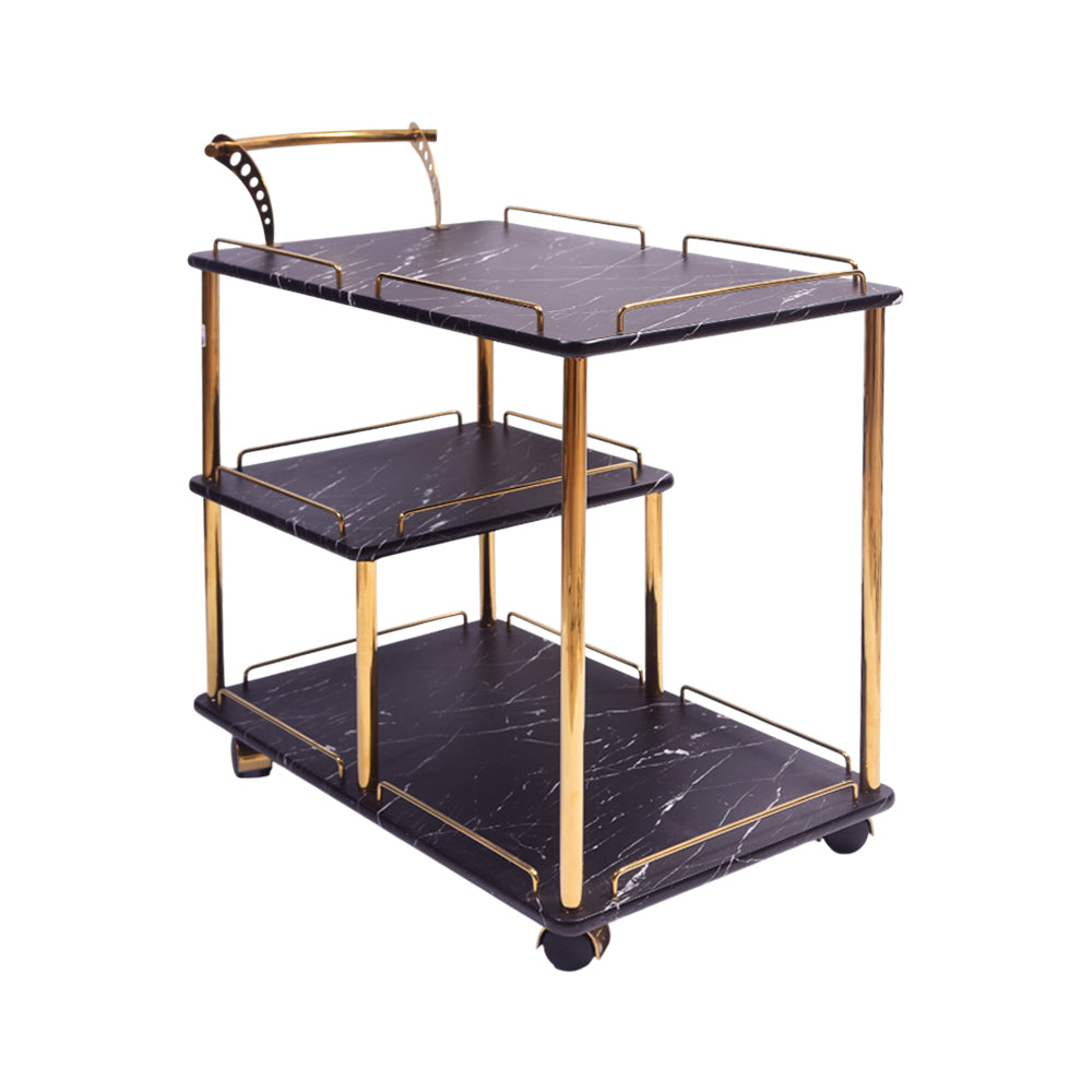 TEA TROLLEY 3 SHELF NEW STATE-908 BLACK MARBLE-E18 Default Title - MamasJan Household