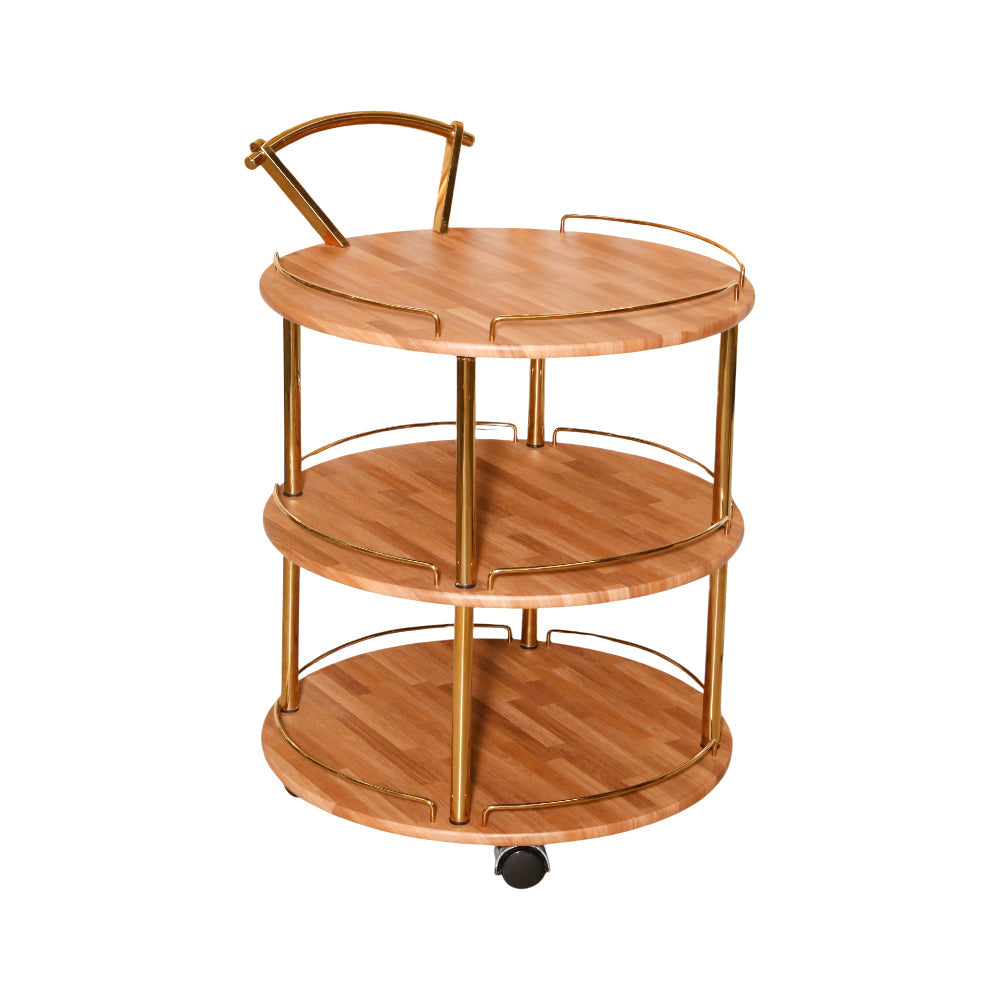 TEA TROLLEY 3 SHELF ROUND-506 BRICK WOOD-E25 Default Title - MamasJan Household