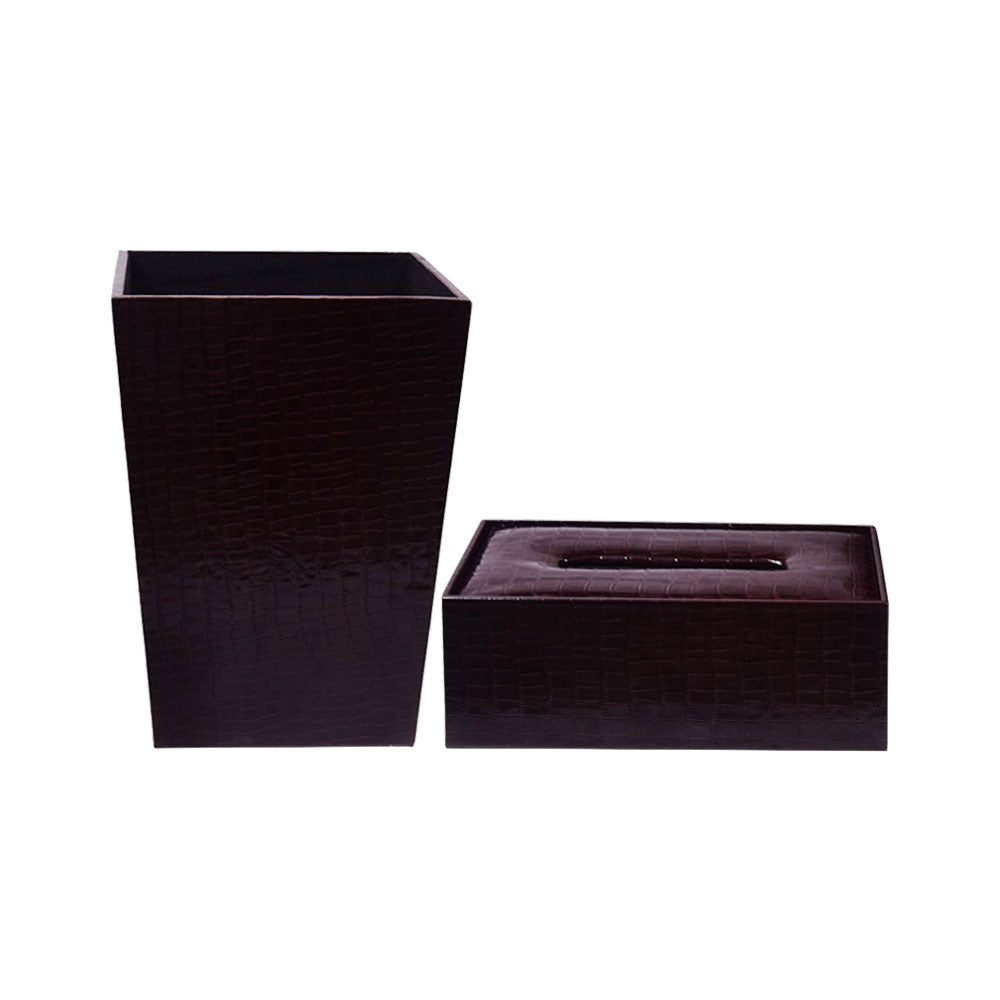 DUSTBIN & TISSUE BOX SET LEATHER LS-03 Default Title - MamasJan Décor